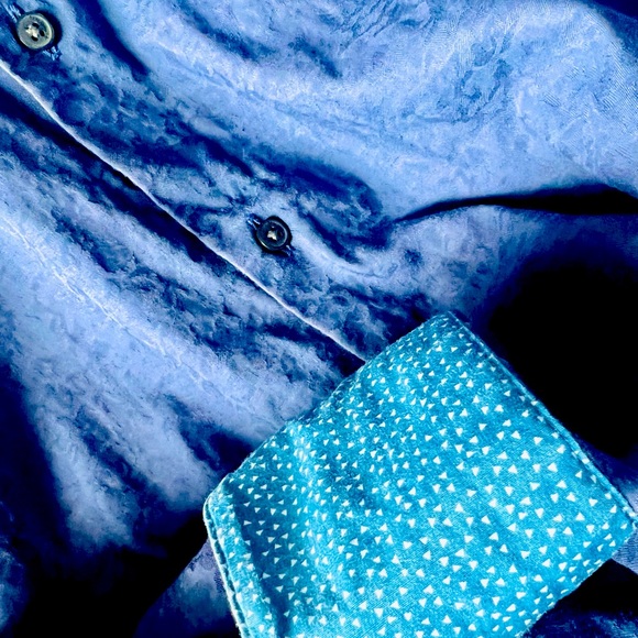 Ted Baker Endurance Watery Blue Design, Sz 15.5 Contrasting Geometric Flip Cuff! - Picture 1 of 5